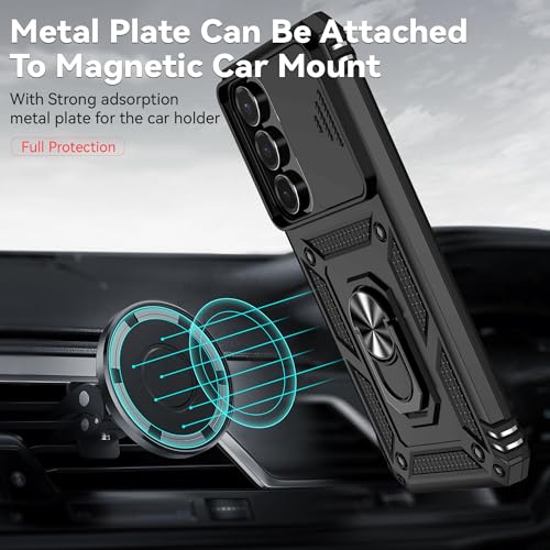 PUSHIMEI for Samsung Galaxy S25 FE Case, with Slide Camera Cover HD Screen Protector [Military Grade 16ft. Drop Tested] Magnetic Ring Holder Kickstand Protective Phone Case for Galaxy S25 FE 5G 2025, Black - Image 3