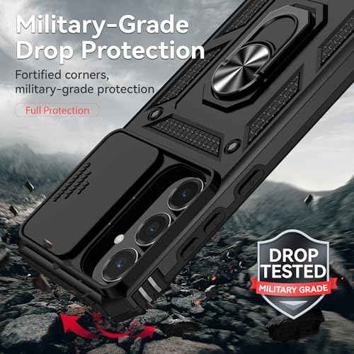 PUSHIMEI for Samsung Galaxy S25 FE Case, with Slide Camera Cover HD Screen Protector [Military Grade 16ft. Drop Tested] Magnetic Ring Holder Kickstand Protective Phone Case for Galaxy S25 FE 5G 2025, Black - Image 5