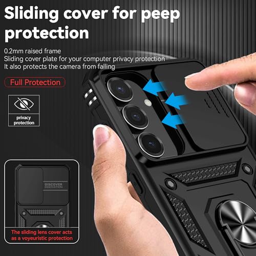 PUSHIMEI for Samsung Galaxy S25 FE Case, with Slide Camera Cover HD Screen Protector [Military Grade 16ft. Drop Tested] Magnetic Ring Holder Kickstand Protective Phone Case for Galaxy S25 FE 5G 2025, Black - Image 4