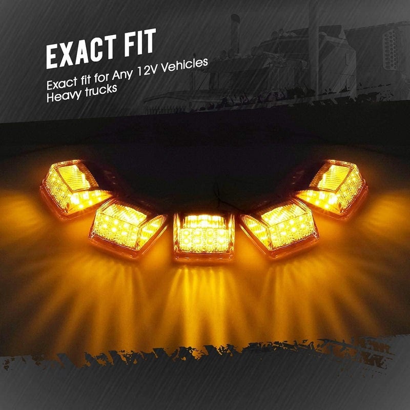 Partsam 5X Super Bright Amber Yellow 17LED Cab Marker Top Roof Lights Assembly Compatible with Kenworth/Peterbilt/Freightliner/Mack/International Paccar Semi Truck Trailer,DOT Compliant - Image 4