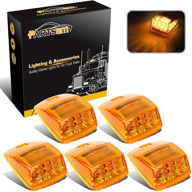 Partsam 5X Super Bright Amber Yellow 17LED Cab Marker Top Roof Lights Assembly Compatible with Kenworth/Peterbilt/Freightliner/Mack/International Paccar Semi Truck Trailer,DOT Compliant - Image 1