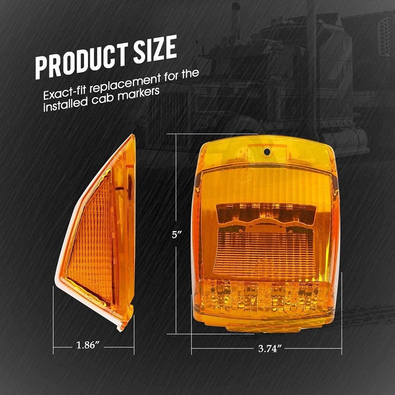 Partsam 5X Super Bright Amber Yellow 17LED Cab Marker Top Roof Lights Assembly Compatible with Kenworth/Peterbilt/Freightliner/Mack/International Paccar Semi Truck Trailer,DOT Compliant - Image 2