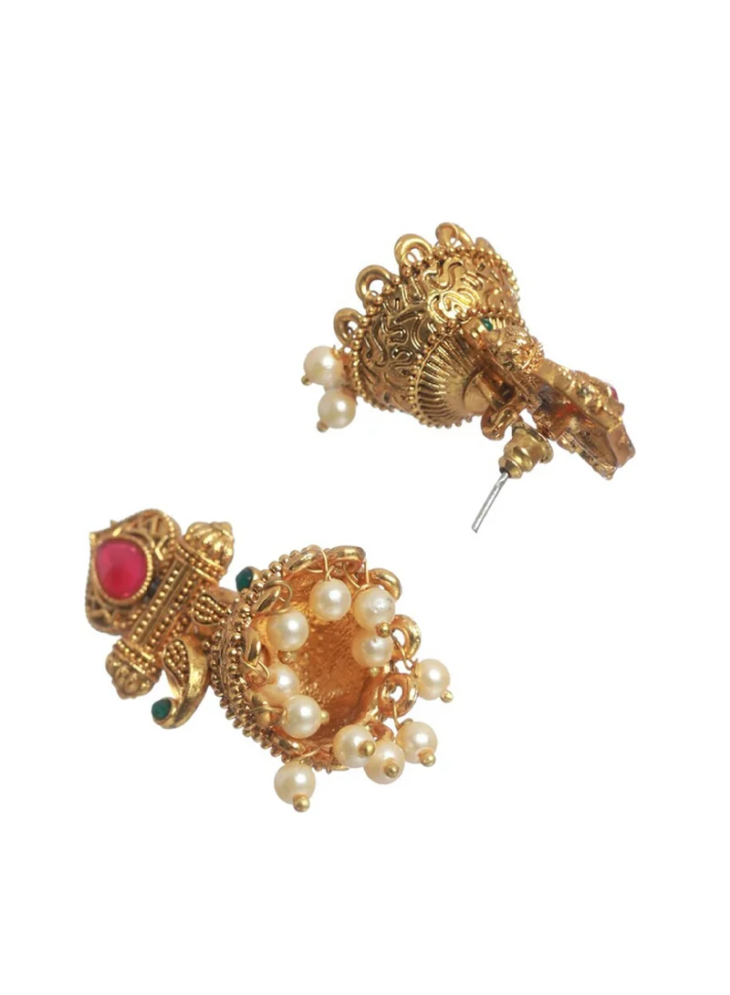 Priyaasi Red  Green Dome Shaped Jhumkas Earrings