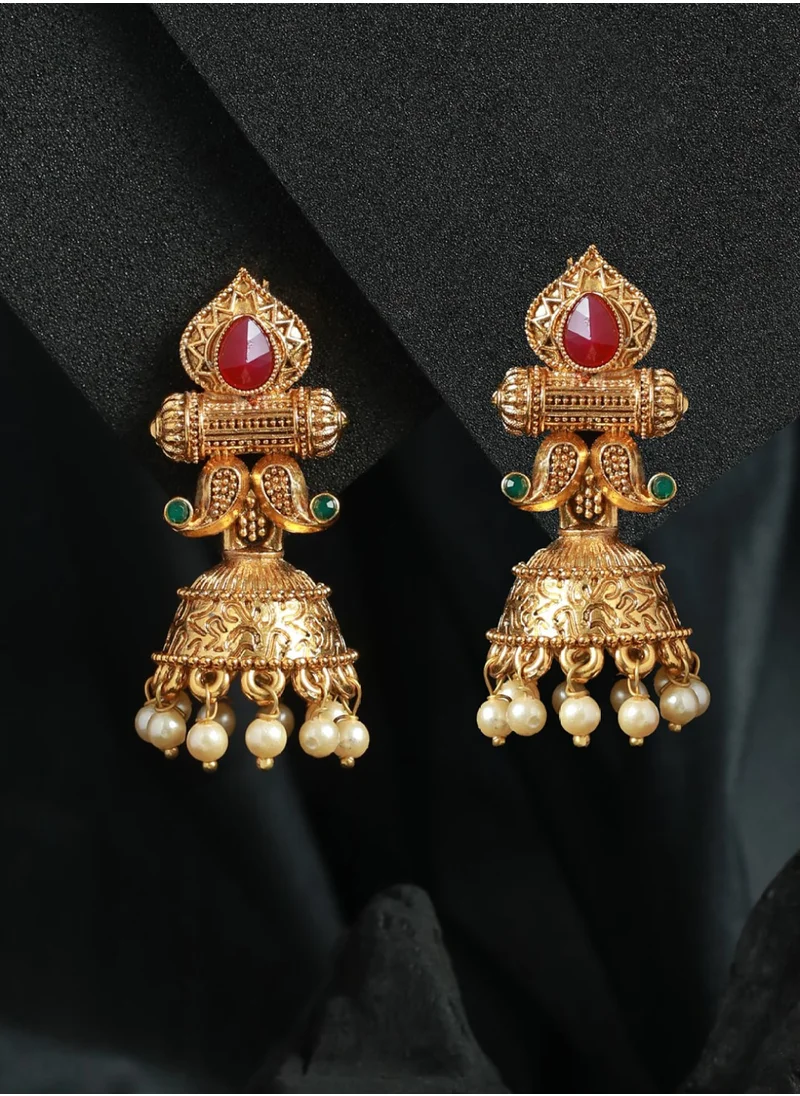 برياسي Red  Green Dome Shaped Jhumkas Earrings