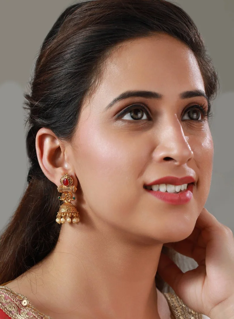 Priyaasi Red  Green Dome Shaped Jhumkas Earrings
