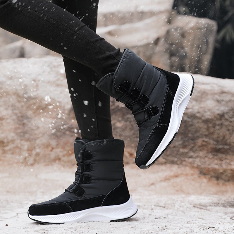 High-Top Snow Cotton Shoes Snow Boots With Velvet Warm Winter Thick Velvet Cold-Proof Cotton Boots Thick-Soled Lace-Up Boots - Image 3