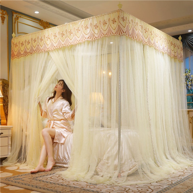 Three-Door Palace Mosquito Net Household 1 Meter 8 Bed Princess Wind Floor Pattern Net Encrypted Double Humanities Net With Bracket - Image 3