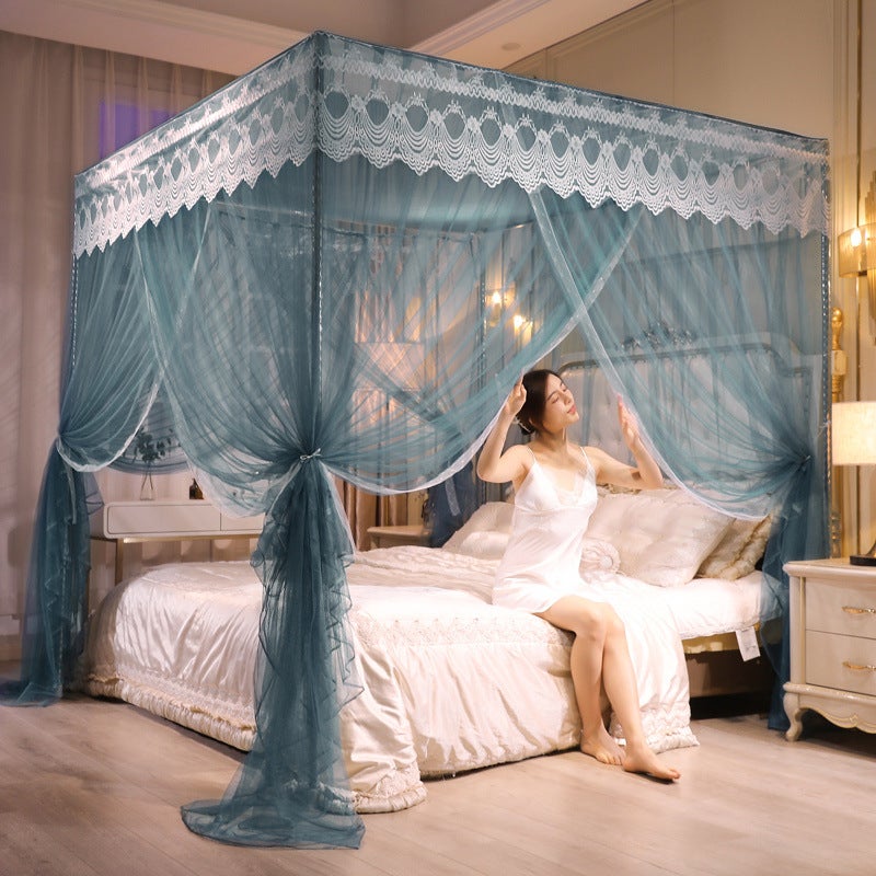 Three-Door Palace Mosquito Net Household 1 Meter 8 Bed Princess Wind Floor Pattern Net Encrypted Double Humanities Net With Bracket - Image 1