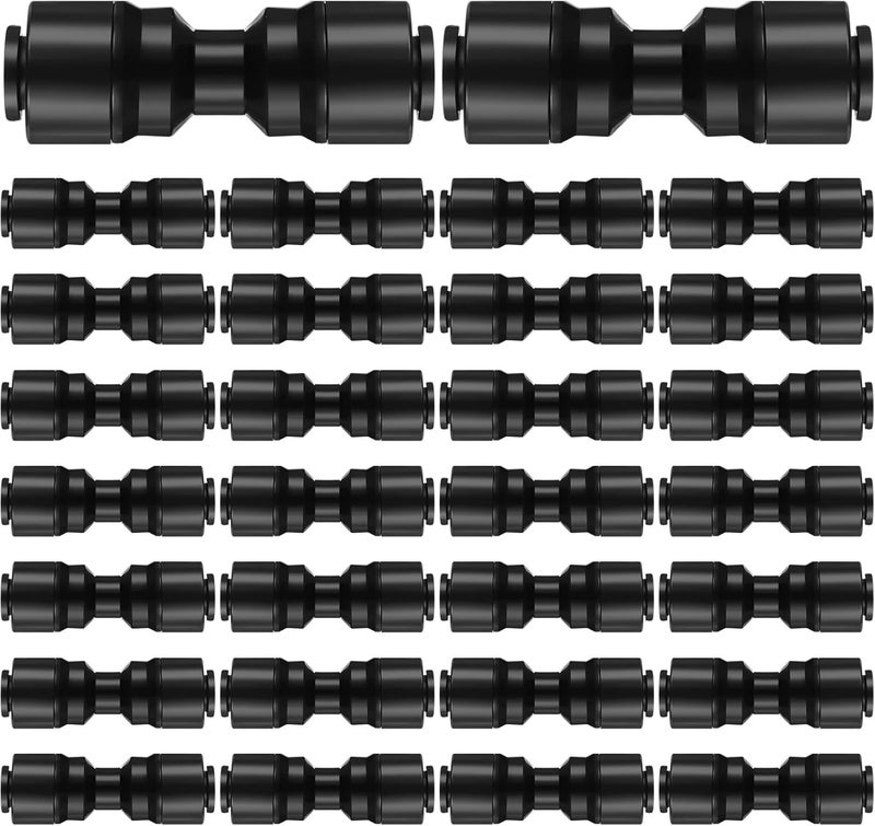 Glooglitter 30 Pcs 1/4" Drip Irrigation Tee Connectors for Tube Quick Connect Parts Fittings for 1/4 Inch(6.35mm) Irrigation Tubing or Sprinkler(Black,Two Way Connector) - Image 1