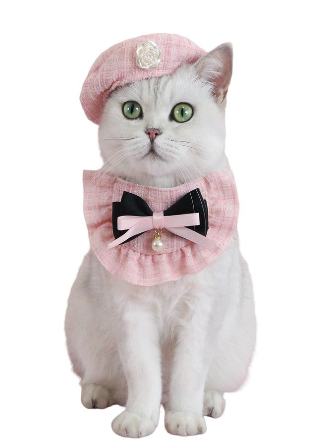 Amamcy Pet Beret and Bowtie Bandana Scarf Set for Cat and Small Dog Cat Costume Beret for Kitten Puppy Costume Dress Up for Party - Image 1
