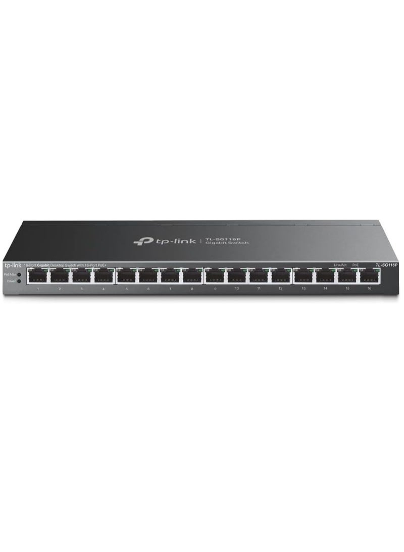 TP-Link TL-SG116P | 16 Port Gigabit PoE Switch | 16 PoE+ Ports @120W | Plug & Play | Extend, Priority & Isolation Mode | PoE Auto Recovery | Fanless | QoS & IGMP Snooping - Image 1