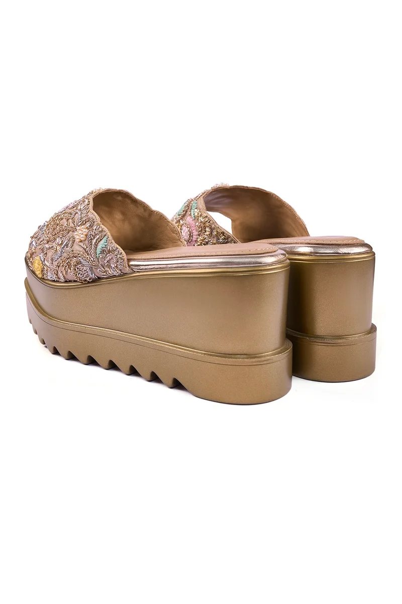 Anaar Anaar Bollynight Wedge Sandals – Handcrafted Satin Wedding & Festive Footwear with Zardozi & Resham Embroidery