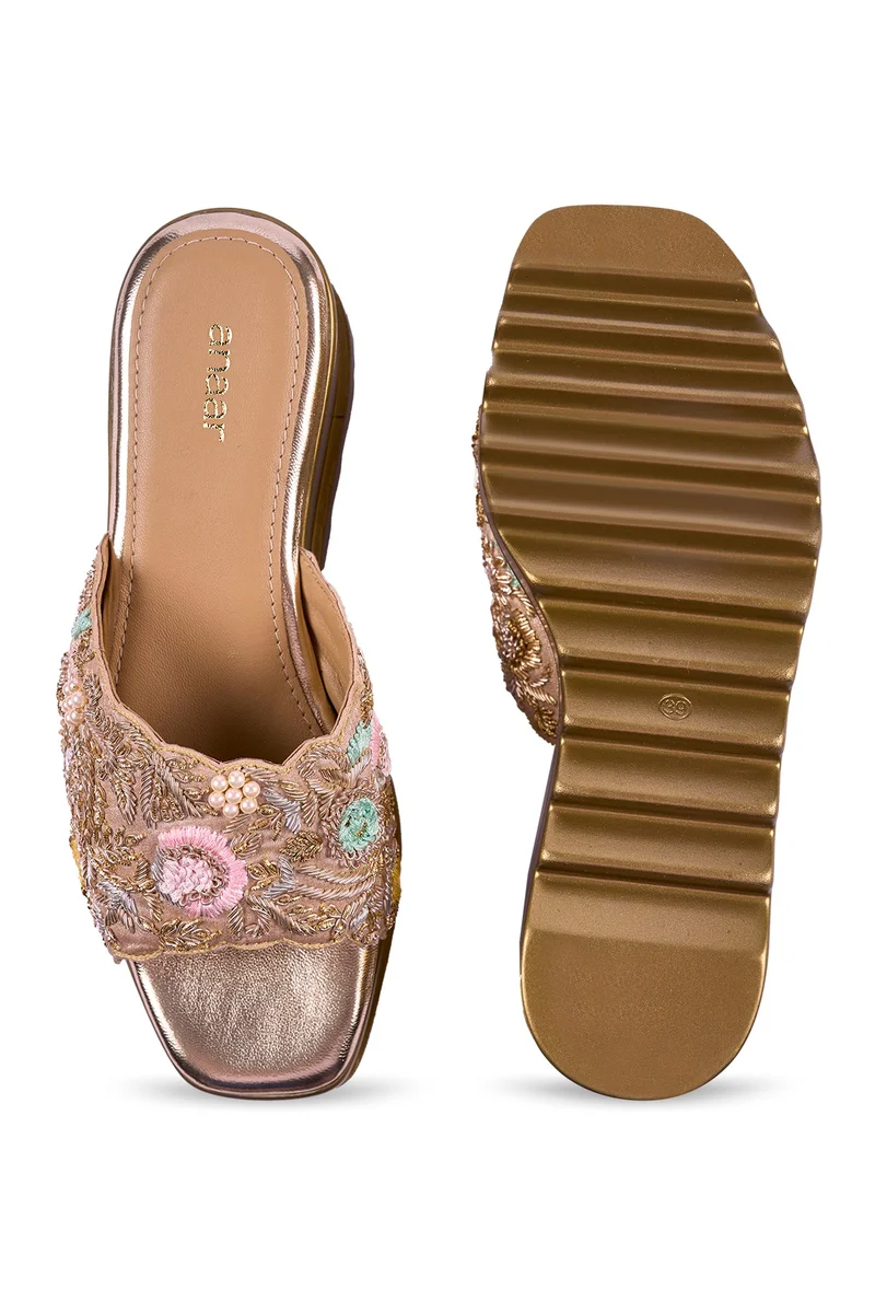 Anaar Anaar Bollynight Wedge Sandals – Handcrafted Satin Wedding & Festive Footwear with Zardozi & Resham Embroidery