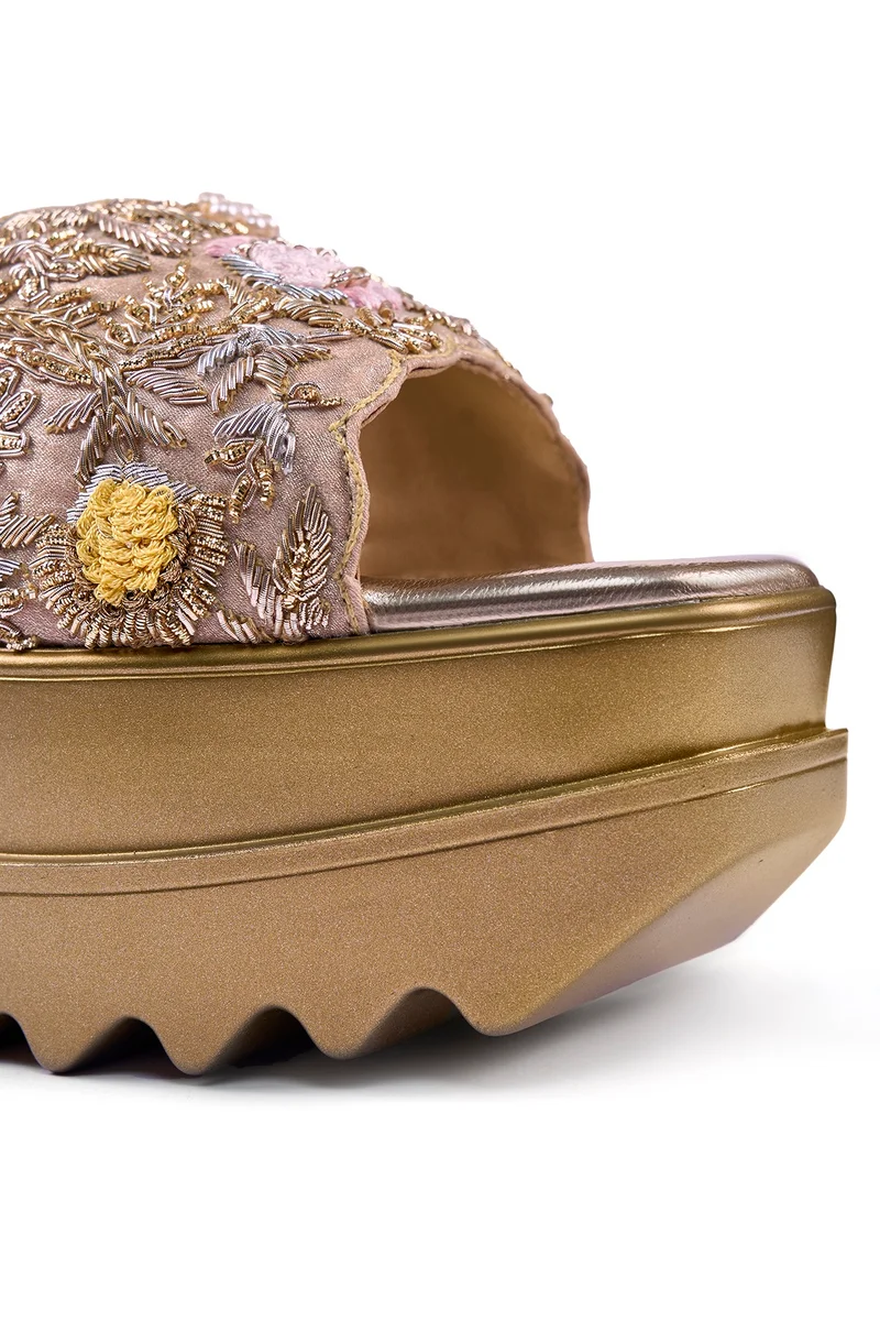 Anaar Anaar Bollynight Wedge Sandals – Handcrafted Satin Wedding & Festive Footwear with Zardozi & Resham Embroidery