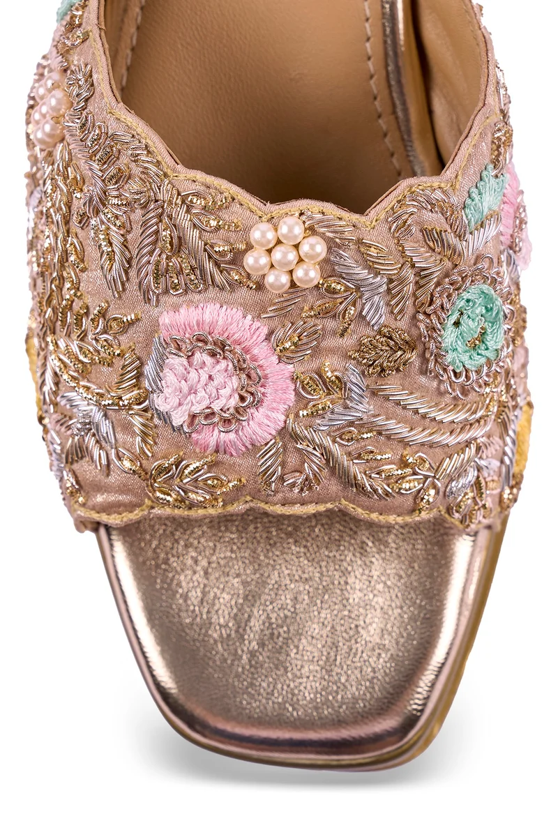 Anaar Anaar Bollynight Wedge Sandals – Handcrafted Satin Wedding & Festive Footwear with Zardozi & Resham Embroidery