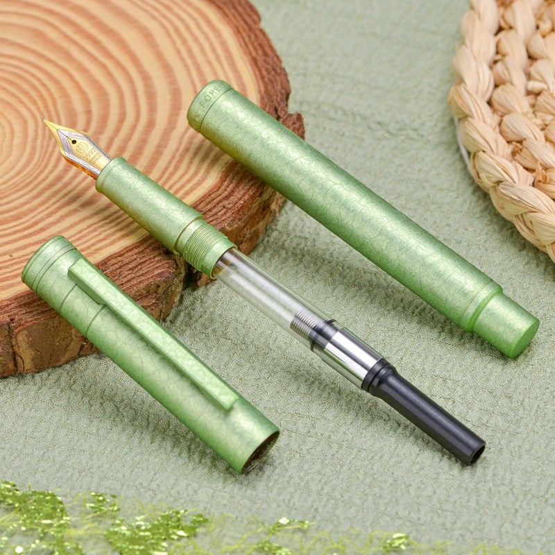 Asvine Hongdian 1851 Forest Fountain Pen Applegreen Ice Flowers, Bent Nib Classic Design with Converter and Metal Pen Case - Image 5