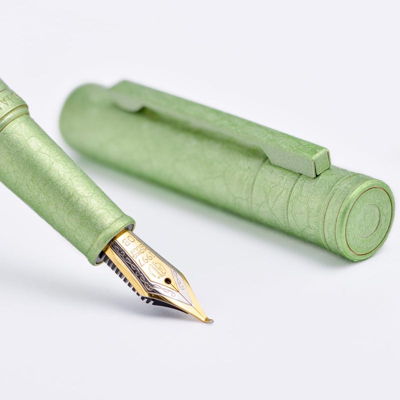 Asvine Hongdian 1851 Forest Fountain Pen Applegreen Ice Flowers, Bent Nib Classic Design with Converter and Metal Pen Case - Image 4