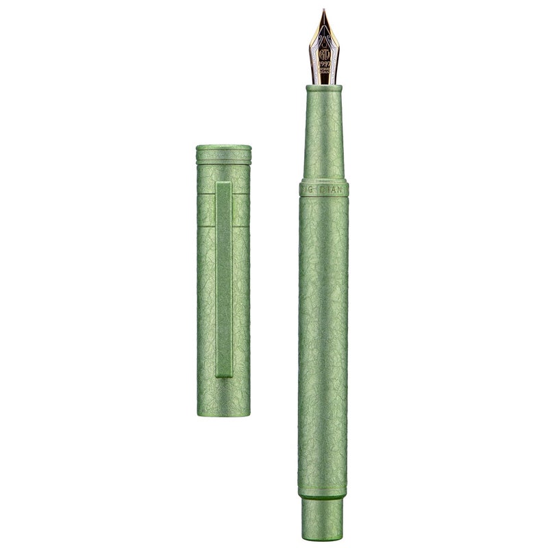 Asvine Hongdian 1851 Forest Fountain Pen Applegreen Ice Flowers, Bent Nib Classic Design with Converter and Metal Pen Case - Image 1
