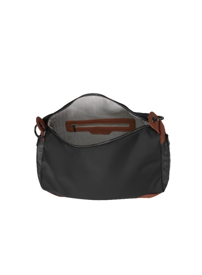 فوسكا شنطة Foska يد كبيرة (توت) قماش و جلد – تصميم واسع للعمل والسفر لون أسود وبني – مقاس 39x30 سم - Image 5