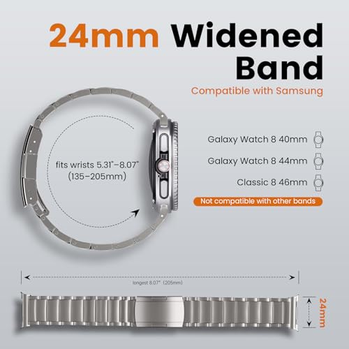 LULULOOK Titanium Watch Band for Samsung Galaxy Watch 8 40mm 44mm & 8 Classic 46mm 2025, Adjustable Titanium Metal Watch Band Strap with Removal Tool, Folding Clasp for Men Women - Image 5
