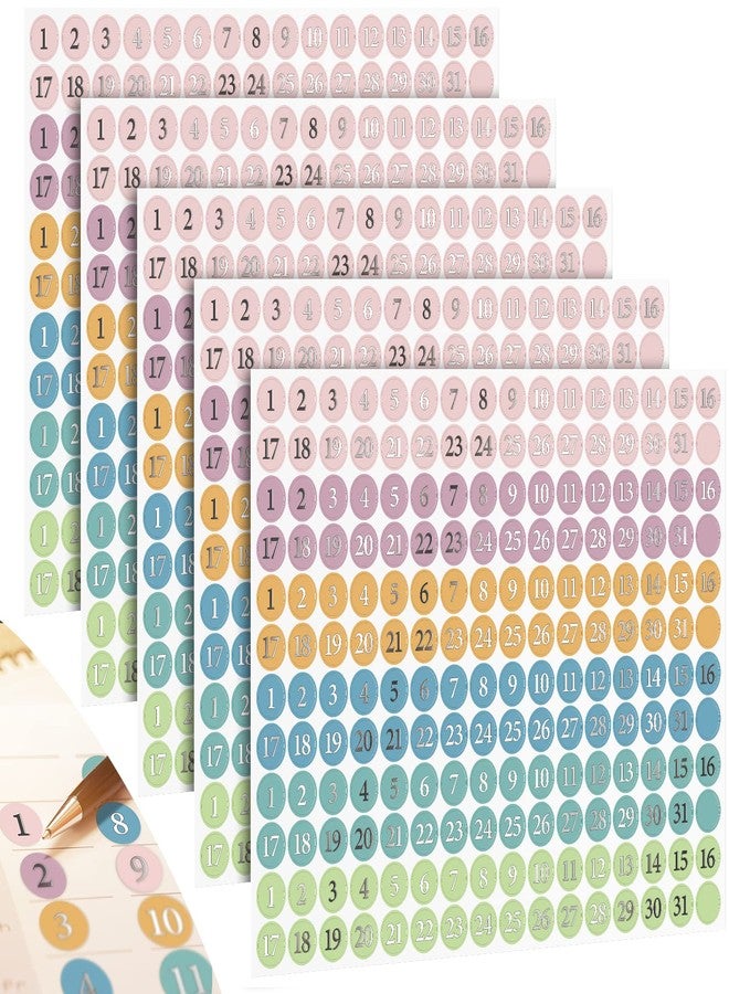 Teling 1860 Pcs Foiled Dates Round Dots Stickers for Planners Small Colorful Number Decorative Monthly Calendar Stickers Accessories for Planners Journals Calendar Notebooks - Image 1