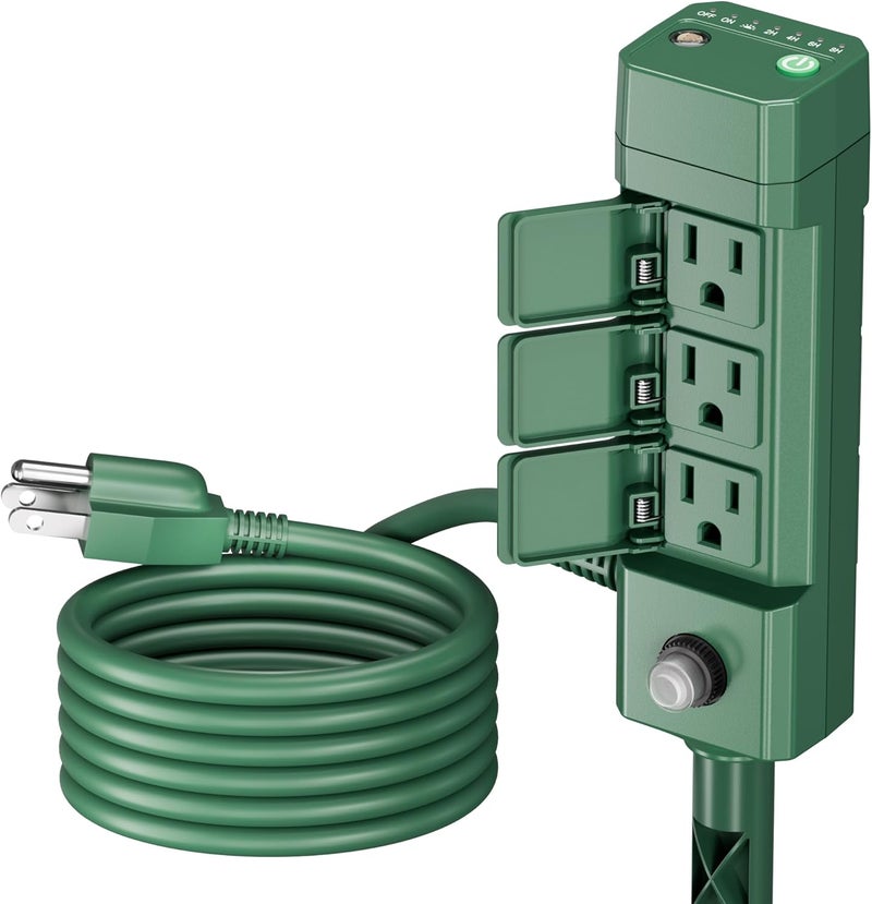 BN-LINK Outdoor Power Stake Timer, Dusk to Dawn Sensor for Outdoor Lights, 6 Grounded Outlets, 6ft Extension Cord, 1875W/15A,Christmas Decorations, ETL Listed - Image 1