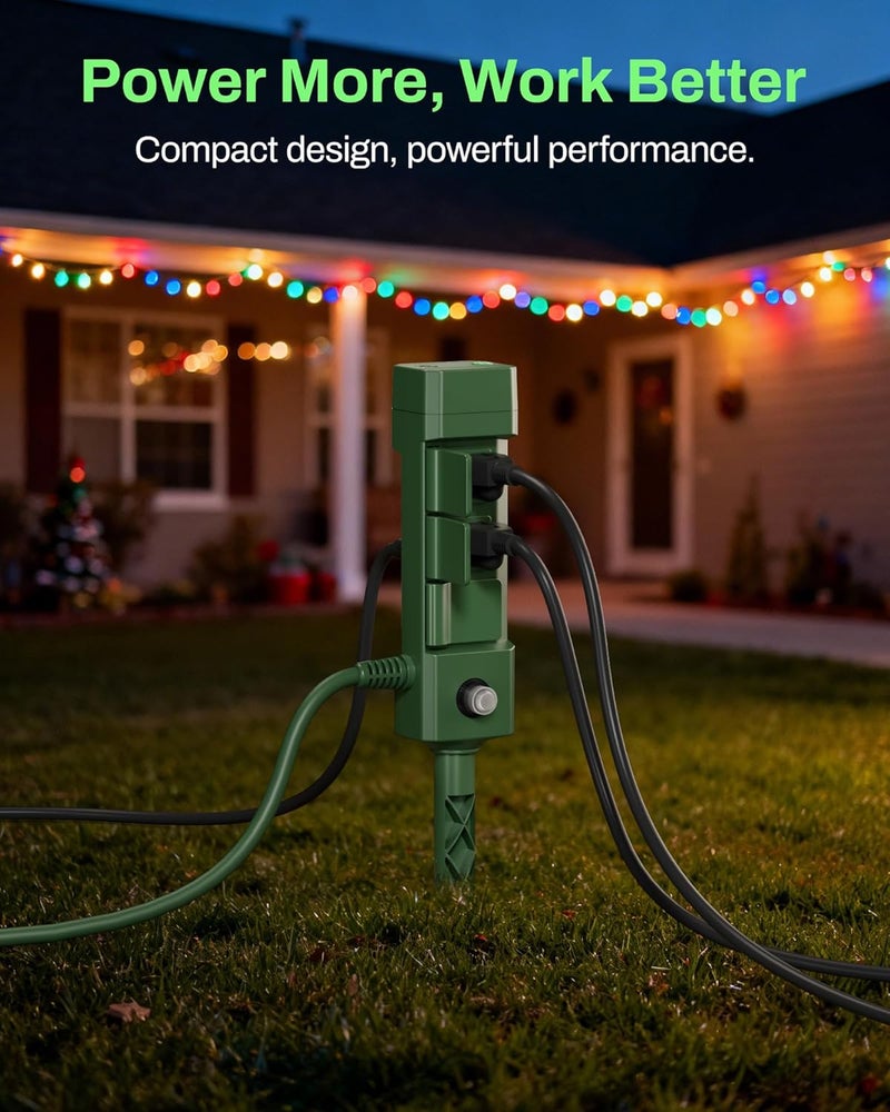 BN-LINK Outdoor Power Stake Timer, Dusk to Dawn Sensor for Outdoor Lights, 6 Grounded Outlets, 6ft Extension Cord, 1875W/15A,Christmas Decorations, ETL Listed - Image 4