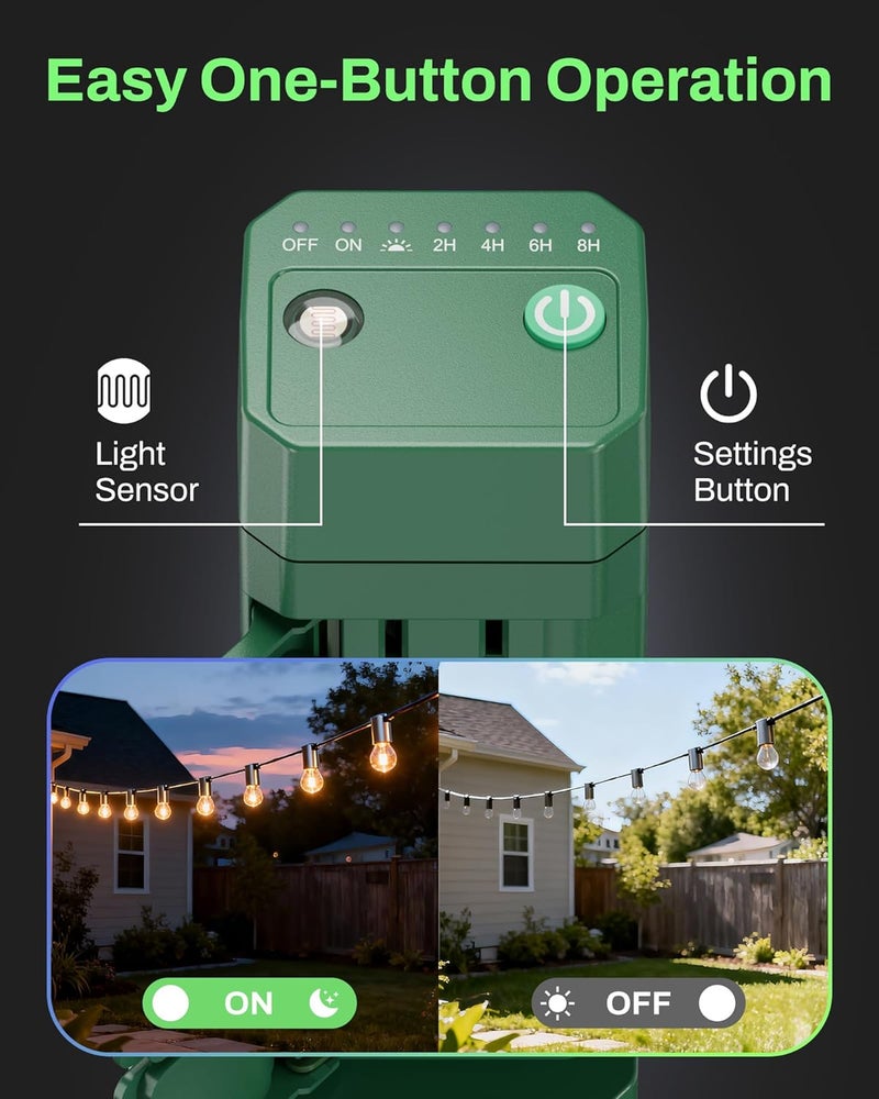 BN-LINK Outdoor Power Stake Timer, Dusk to Dawn Sensor for Outdoor Lights, 6 Grounded Outlets, 6ft Extension Cord, 1875W/15A,Christmas Decorations, ETL Listed - Image 3