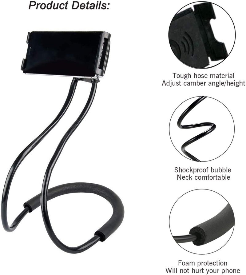 CELLMASTER Flexible 360° Degree Rotation Hanging Neck Lazy Mobile Phone Tablet Holder for 4-6.5 inches for Flexible Duel Clip (Black) - Image 5