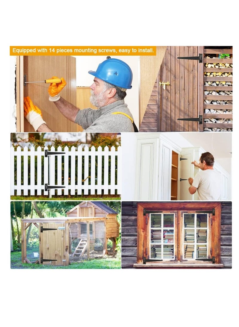 T Hinges 2 Pcs 300mm Black Metal T Hinges Shed Hinges Heavy Duty Rustproof Garden Gate Hinges Fitting with 14 Screws Ideal for Gate Doors Shed Doors and Barn Doors 12 Inch - Image 5