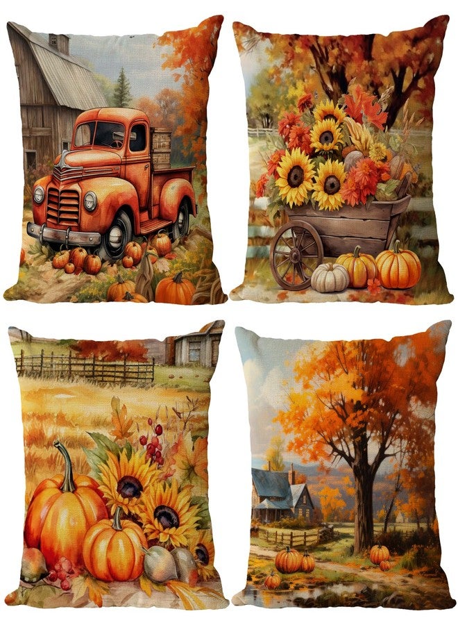 YeeJu Fall Throw Pillow Covers 18x18 Set of 4 Thanksgiving Pumpkin Pillow Covers Farmhouse Orange Autumn Pillow Case Sunflower Cushion Covers Outdoor Sofa Couch Home Decorations 18 Inch - Image 1