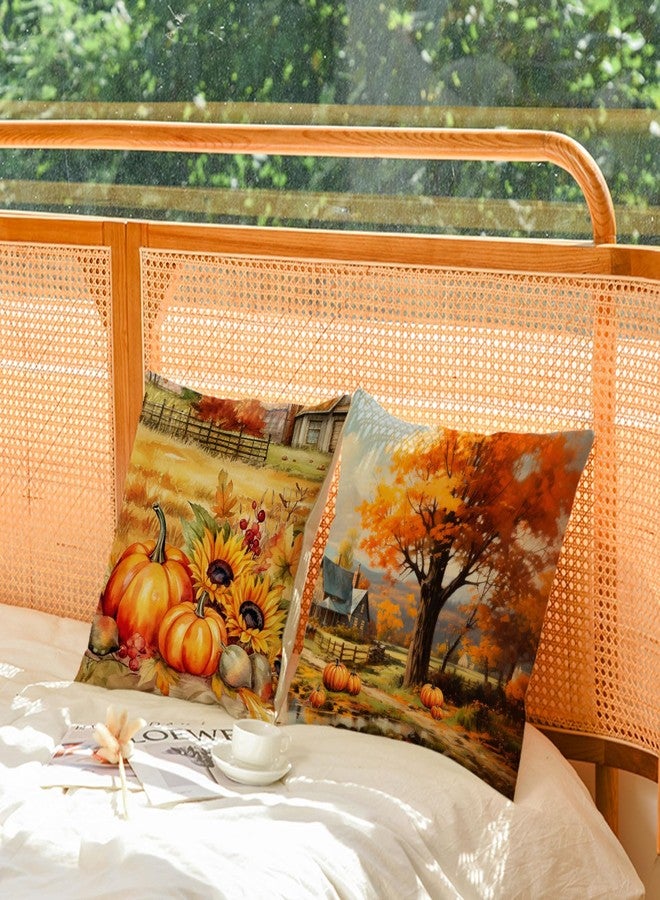 YeeJu Fall Throw Pillow Covers 18x18 Set of 4 Thanksgiving Pumpkin Pillow Covers Farmhouse Orange Autumn Pillow Case Sunflower Cushion Covers Outdoor Sofa Couch Home Decorations 18 Inch - Image 4