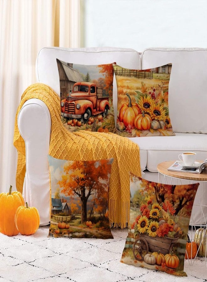 YeeJu Fall Throw Pillow Covers 18x18 Set of 4 Thanksgiving Pumpkin Pillow Covers Farmhouse Orange Autumn Pillow Case Sunflower Cushion Covers Outdoor Sofa Couch Home Decorations 18 Inch - Image 5