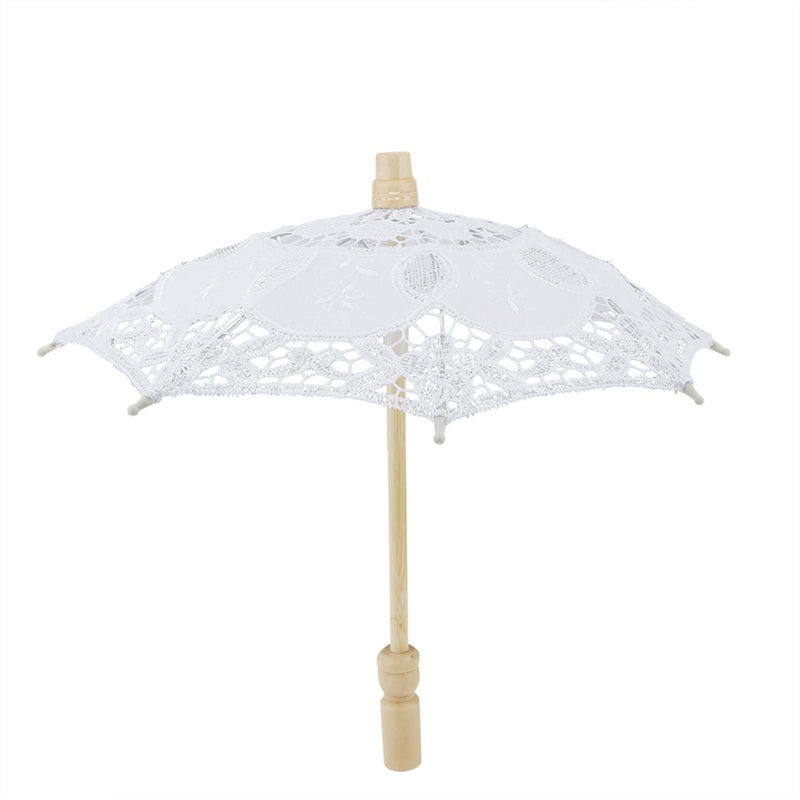 Lace Cotton Embroidery Wedding Parasol Handmade Bridal Umbrella White 26x29cm - Image 2