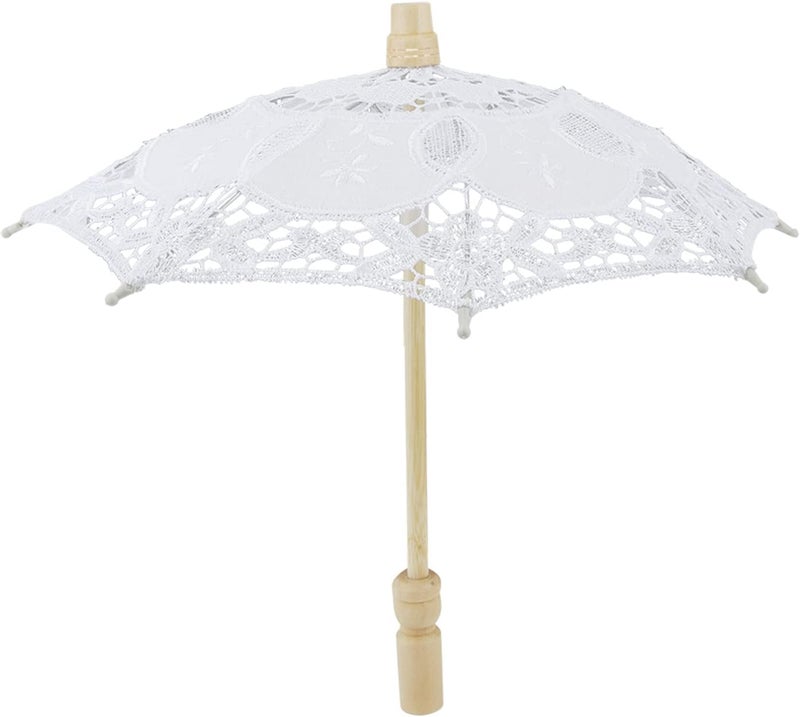 Lace Cotton Embroidery Wedding Parasol Handmade Bridal Umbrella White 26x29cm - Image 1