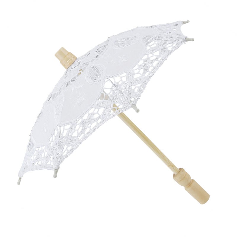 Lace Cotton Embroidery Wedding Parasol Handmade Bridal Umbrella White 26x29cm - Image 3