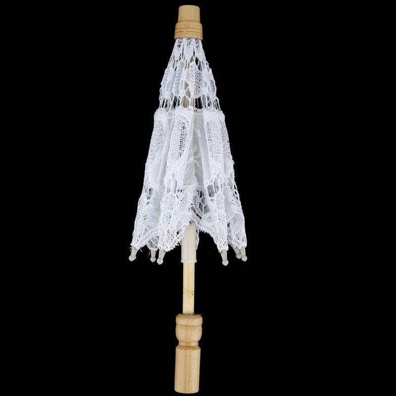 Lace Cotton Embroidery Wedding Parasol Handmade Bridal Umbrella White 26x29cm - Image 4