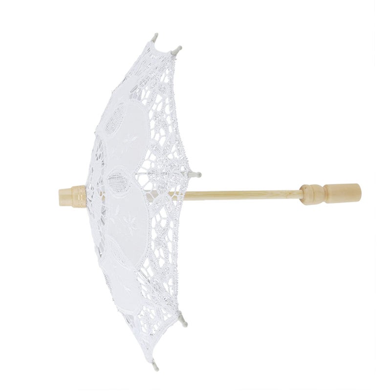 Lace Cotton Embroidery Wedding Parasol Handmade Bridal Umbrella White 26x29cm - Image 5