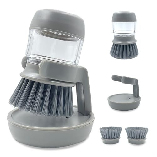 UGWkivd Soap Dispenser with Dish Brush and Storage Bracket Easy to Clean Kitchen Utensils and Sink Gray - Image 1