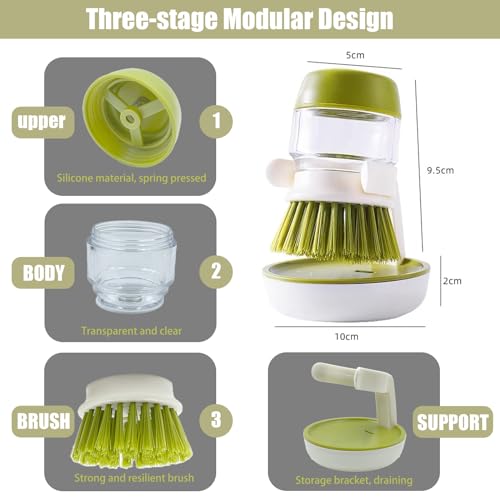UGWkivd Soap Dispenser with Dish Brush and Storage Bracket Easy to Clean Kitchen Utensils and Sink Gray - Image 3