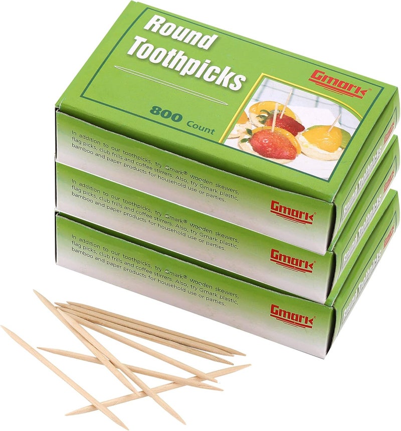 Gmark Round Hotel Toothpicks 800 ct - 3 Boxes Pack Total 2400 ct - 2.5" Natural Wooden Toothpicks GM1021 - Image 1