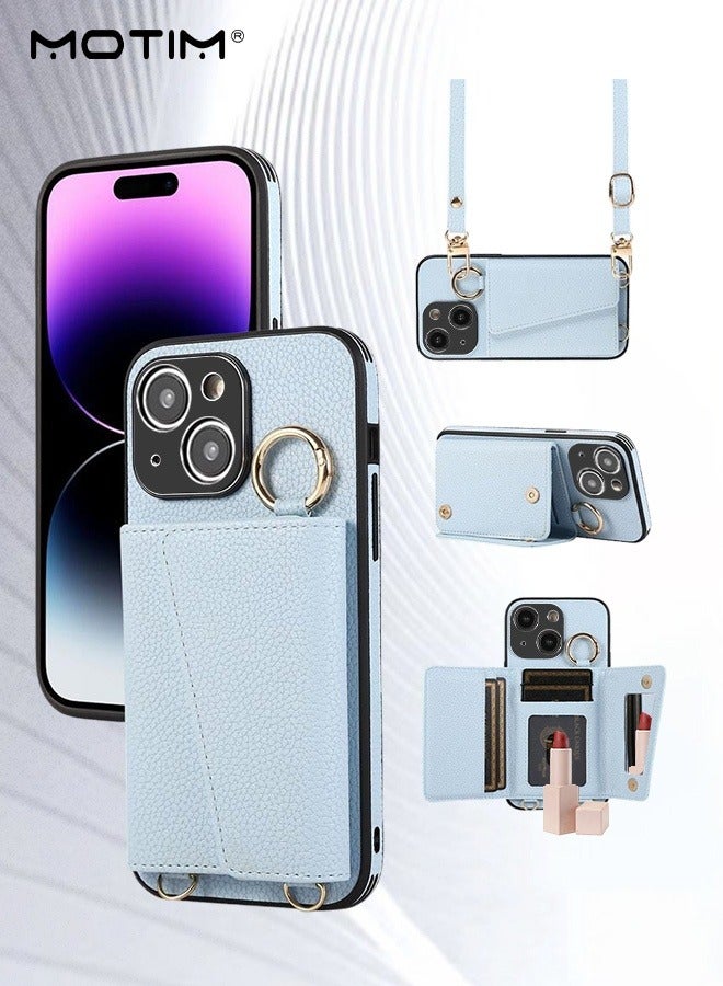 Motim Phone Case Crossbody for iPhone 15/15 Plus Wallet Case with Strap Card Slots and Makeup Mirror Premium Leather Shockproof Cover for Women - Image 1