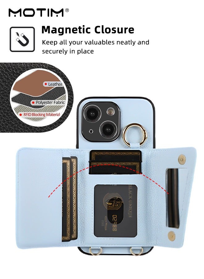 Motim Phone Case Crossbody for iPhone 15/15 Plus Wallet Case with Strap Card Slots and Makeup Mirror Premium Leather Shockproof Cover for Women - Image 4