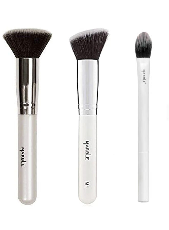 Marble 3-Piece Easy-Grip Full Function Mini Cosmetic Makeup Brush Set - Image 1
