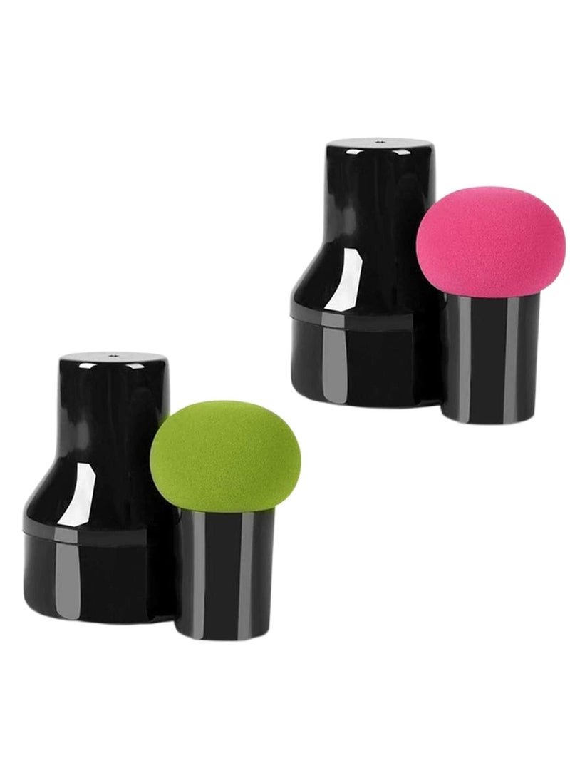 Generic 2 Pcs Makeup Puff Sponge for Women – Foundation & Powder Applicator with Handles (Rose & Green)  - Image 1
