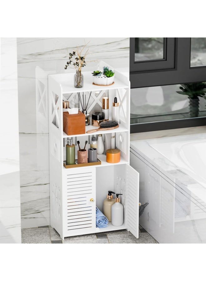 نوايوو خزانة حمام قائمة بذاتها - منظم تخزين أرضي مقاوم للماء بثلاث طبقات مع أبواب خزانة مزدوجة، خزانة تخزين حمام لوحدة تخزين منزلية، 40 × 25 × 90 سم - Image 5