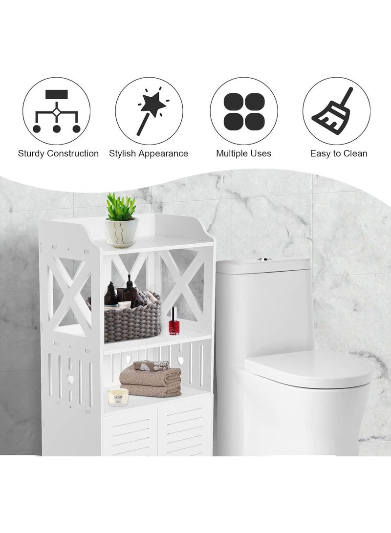 نوايوو خزانة حمام قائمة بذاتها - منظم تخزين أرضي مقاوم للماء بثلاث طبقات مع أبواب خزانة مزدوجة، خزانة تخزين حمام لوحدة تخزين منزلية، 40 × 25 × 90 سم - Image 3