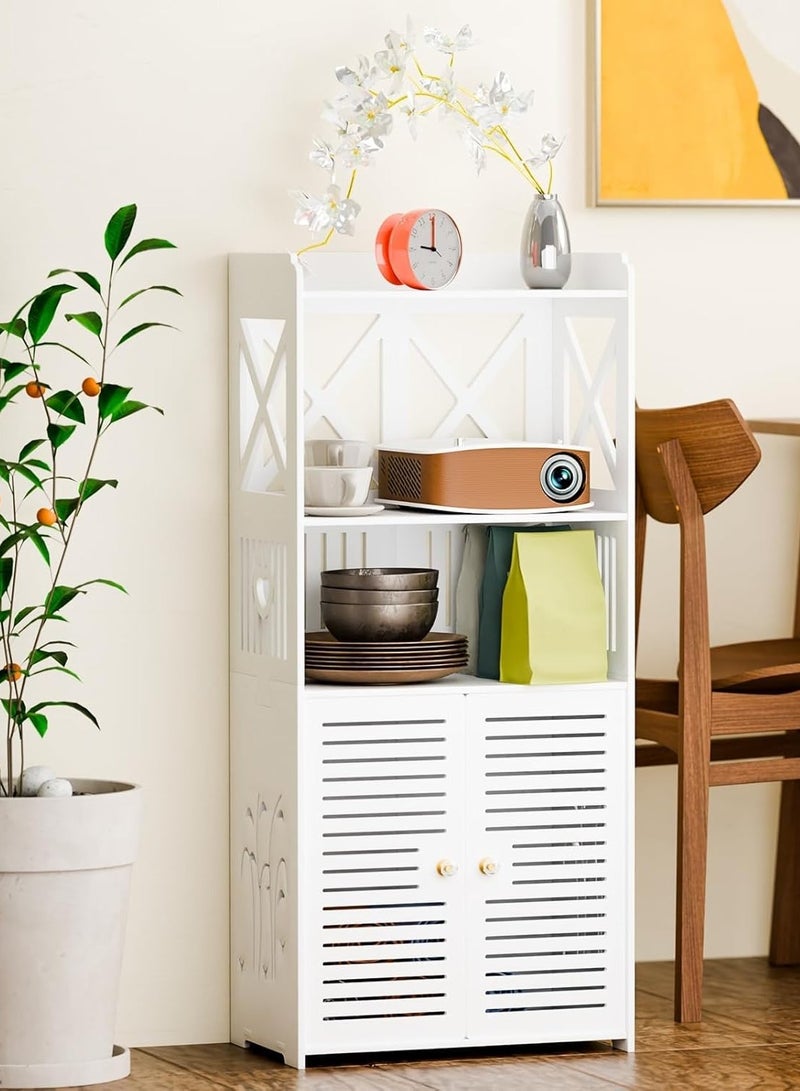 نوايوو خزانة حمام قائمة بذاتها - منظم تخزين أرضي مقاوم للماء بثلاث طبقات مع أبواب خزانة مزدوجة، خزانة تخزين حمام لوحدة تخزين منزلية، 40 × 25 × 90 سم - Image 1