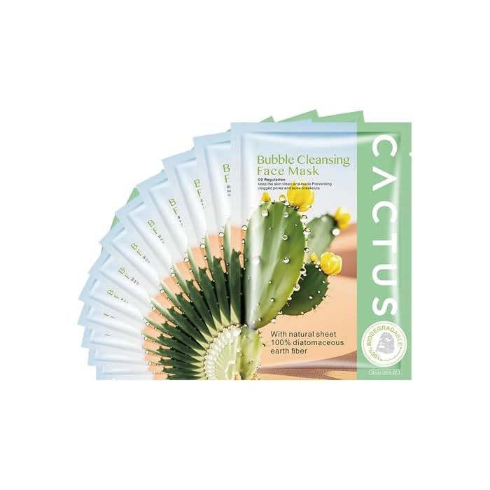 Cactus O2 Bubble Face Masks Sheet for Women,Deep Cleaning Bubble Masks Oil Control Purifying,Home Spa Facial Sheet Mask For All The Skin（12Pack）
