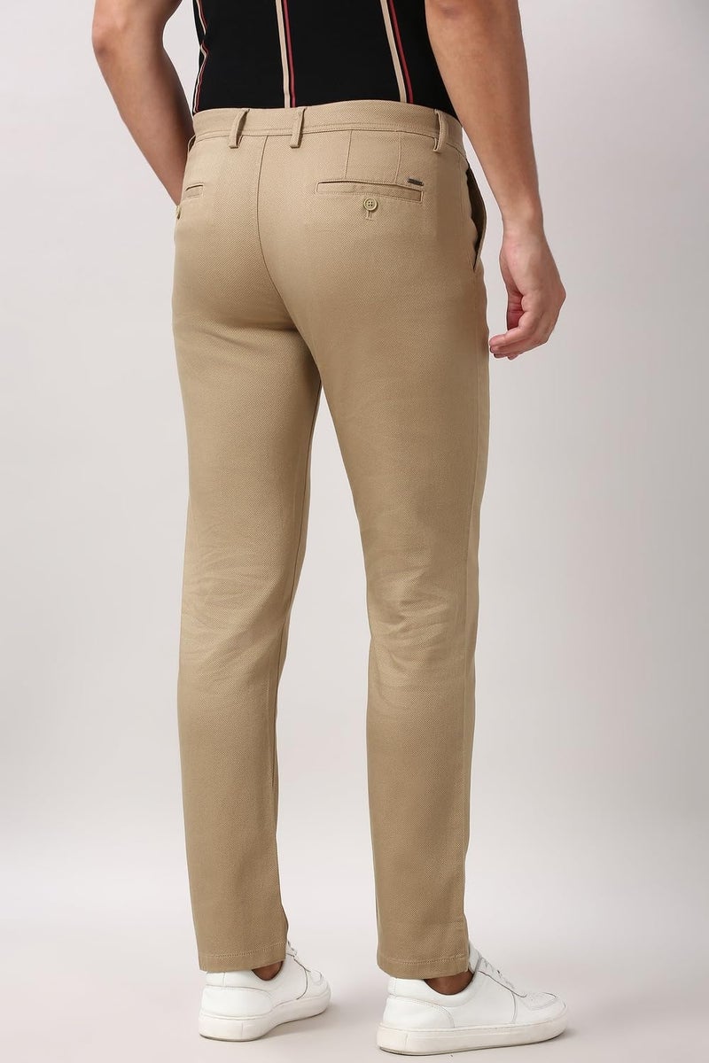 Peter England | Men's Super Slim Fit Stretchable Casual Trousers | Office Sleek & Trendy Look Khaki - Image 3
